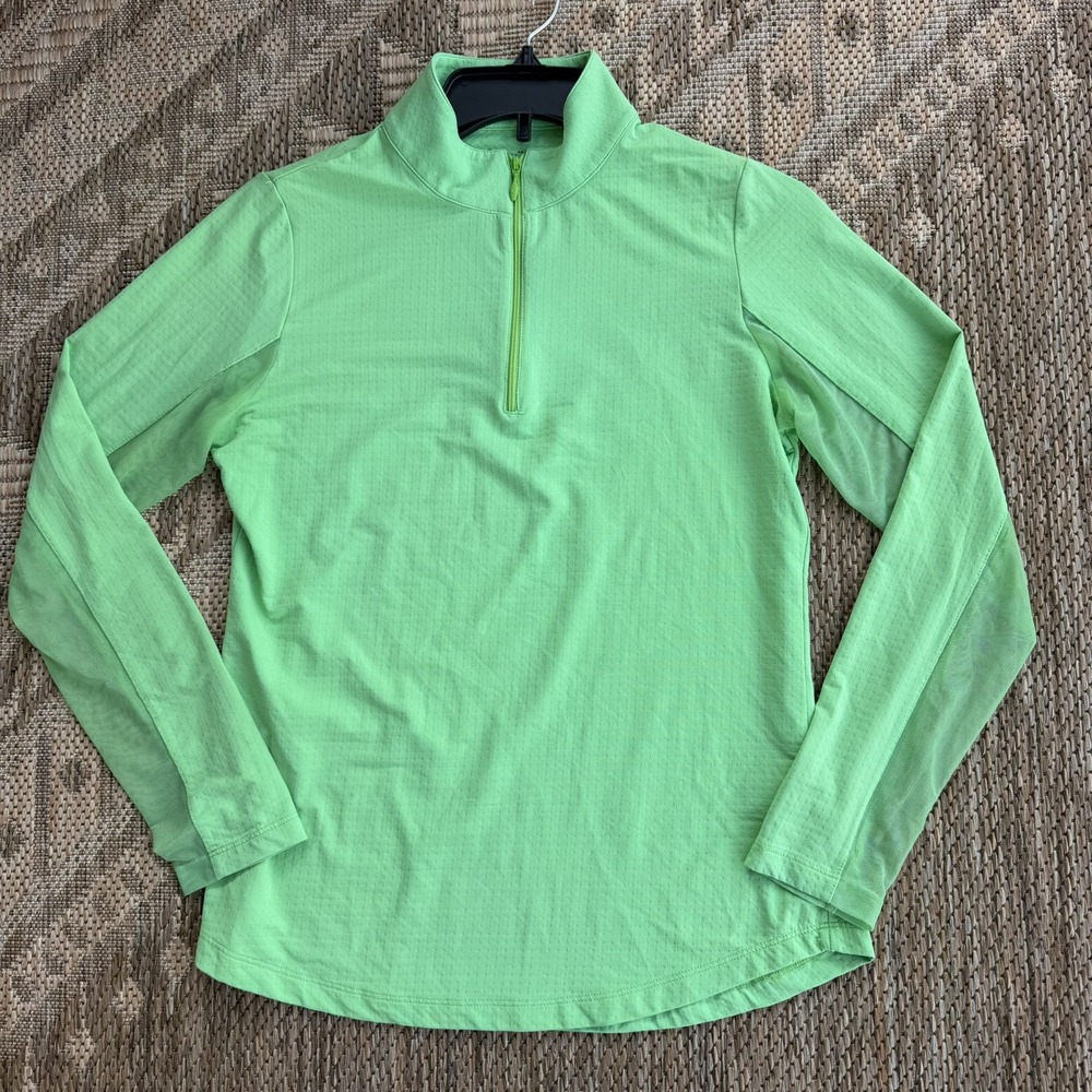IBKUL Sun Shirt Women Small Green Quarter Zip Mock Neck Mesh UPF 50+ Pickleball